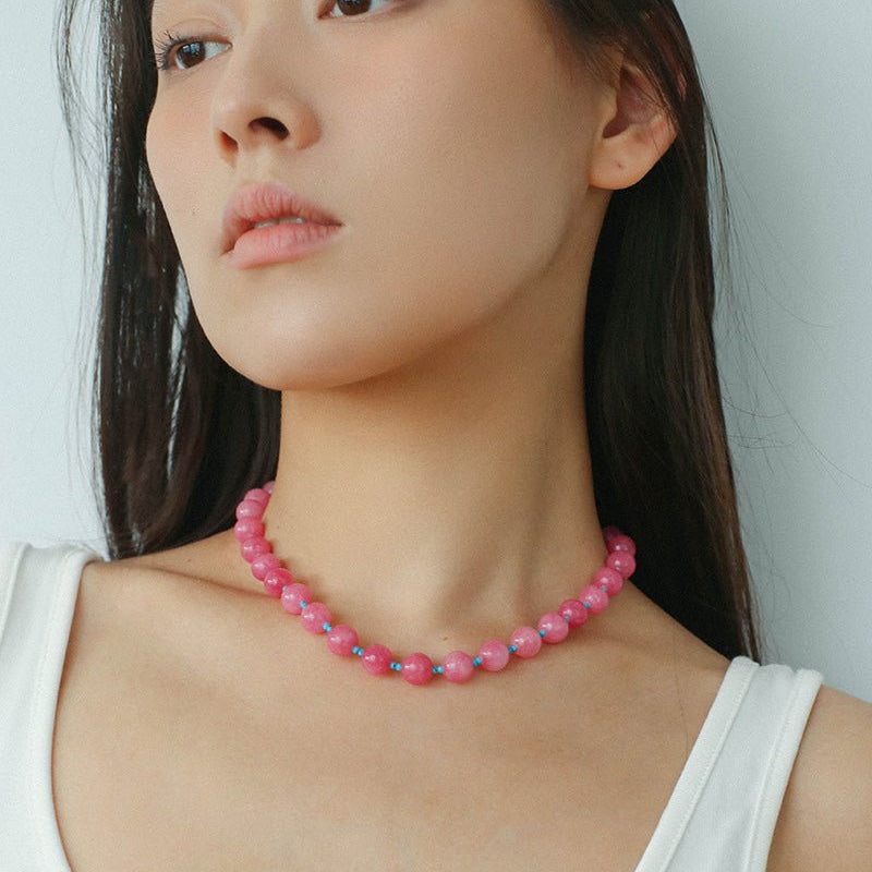 Radiant Rose Red & Turquoise Beaded Necklace - floysun