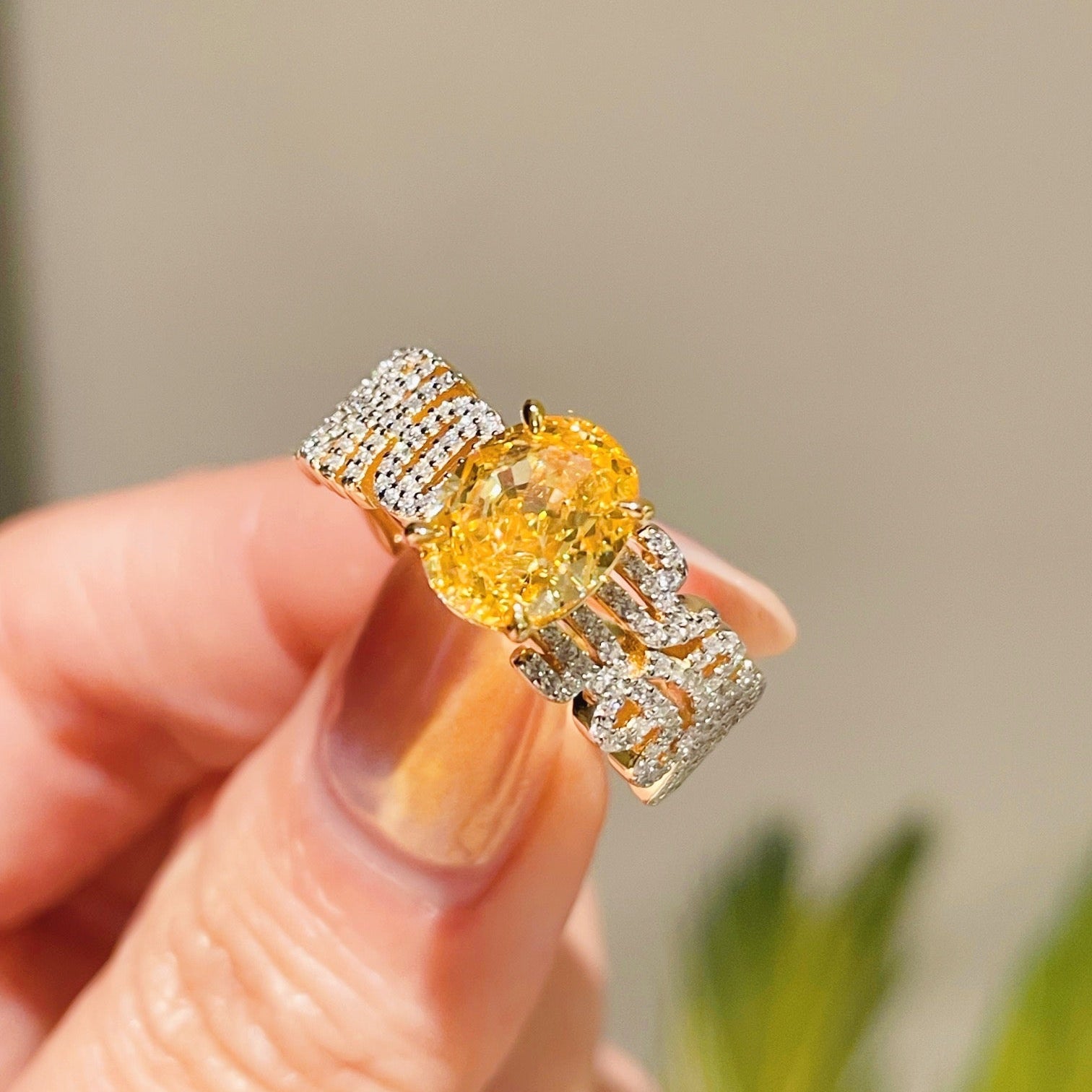 Radiant Yellow Diamond Egg - Shaped Ring - floysun
