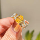 Radiant Yellow Diamond Egg - Shaped Ring - floysun