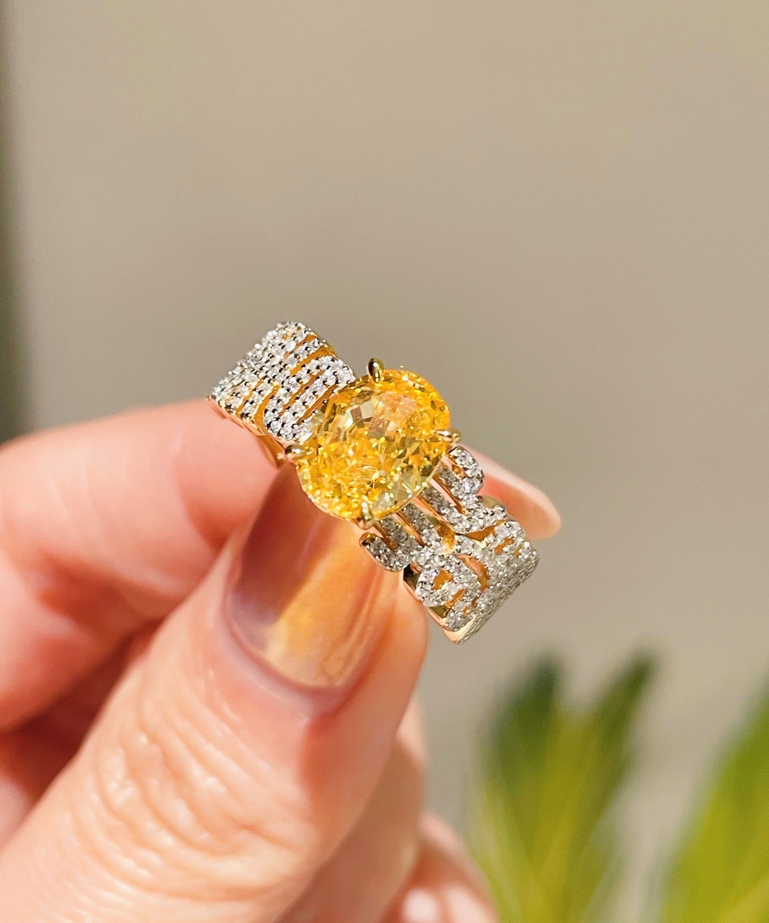 Radiant Yellow Diamond Egg - Shaped Ring - floysun