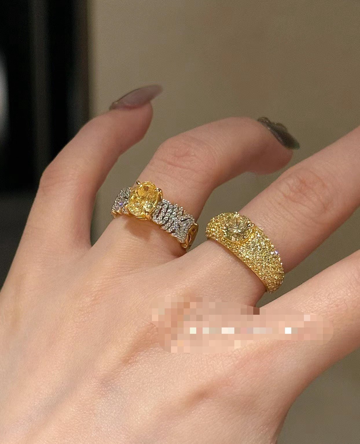 Radiant Yellow Diamond Egg - Shaped Ring - floysun