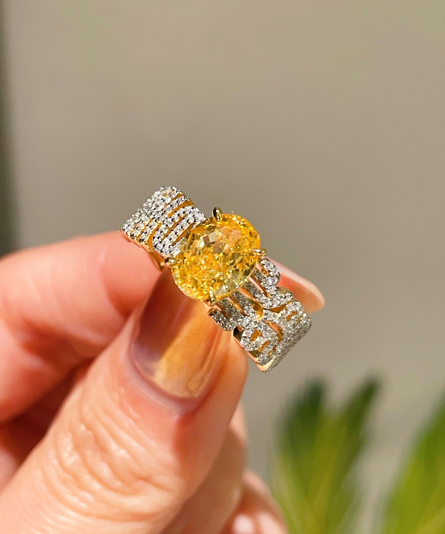 Radiant Yellow Diamond Egg - Shaped Ring - floysun