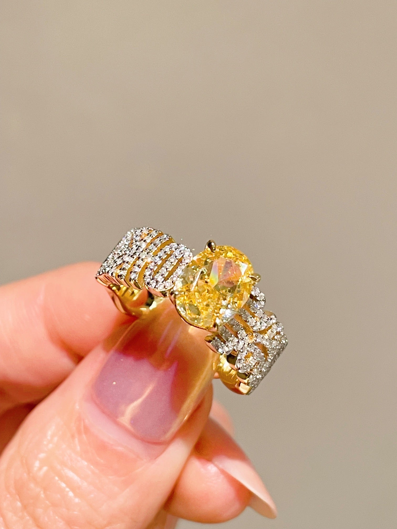 Radiant Yellow Diamond Egg - Shaped Ring - floysun