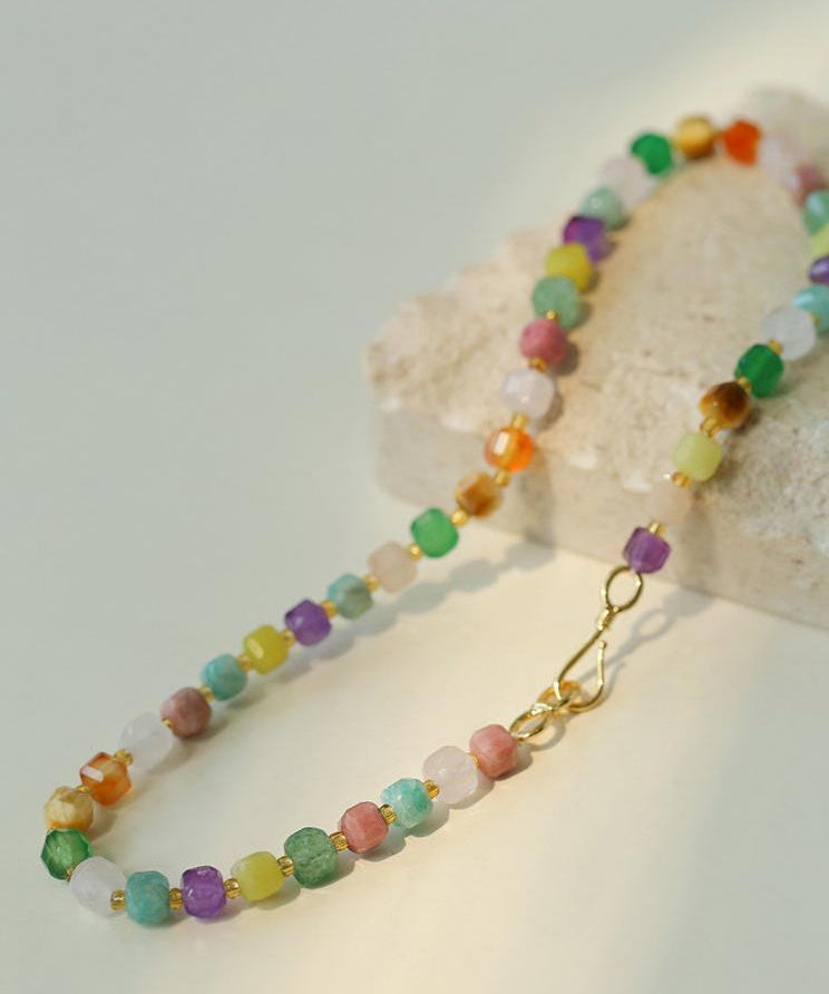 Rainbow Candy Cube Gemstone Beaded Necklace - floysun