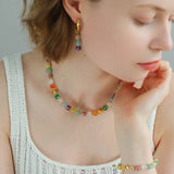 Rainbow Candy Cube Gemstone Beaded Necklace - floysun