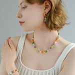 Rainbow Candy Cube Gemstone Beaded Necklace - floysun