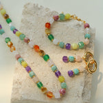 Rainbow Candy Cube Gemstone Beaded Necklace - floysun