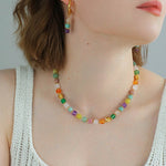 Rainbow Candy Cube Gemstone Drop Hoop Earrings - floysun