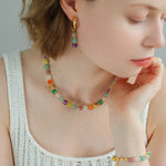 Rainbow Candy Cube Gemstone Drop Hoop Earrings - floysun