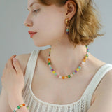 Rainbow Candy Cube Gemstone Drop Hoop Earrings - floysun