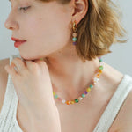 Rainbow Candy Cube Gemstone Drop Hoop Earrings - floysun