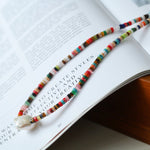 Rainbow Natural Stone Beaded Necklace with Baroque Pearl - floysun