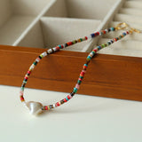 Rainbow Natural Stone Beaded Necklace with Baroque Pearl - floysun