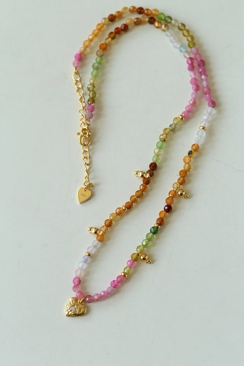 Rainbow Tourmaline Heart Beaded Necklace - floysun