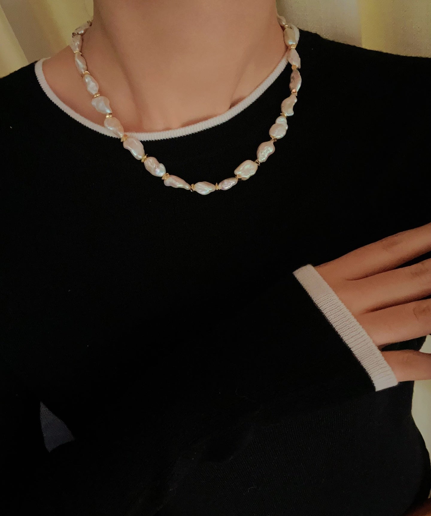 Reconstituted Baroque Pearl Beaded Necklace | Unique Luminous Design - floysun