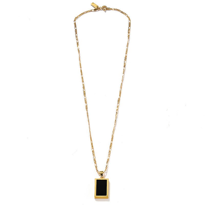 Rectangular Black Onyx Pendant Layering Necklace - floysun