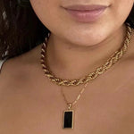 Rectangular Black Onyx Pendant Layering Necklace - floysun