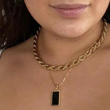 Rectangular Black Onyx Pendant Layering Necklace - floysun