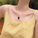 Rectangular Black Onyx Pendant Layering Necklace - floysun
