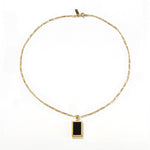 Rectangular Black Onyx Pendant Layering Necklace - floysun