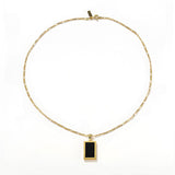 Rectangular Black Onyx Pendant Layering Necklace - floysun