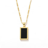 Rectangular Black Onyx Pendant Layering Necklace - floysun