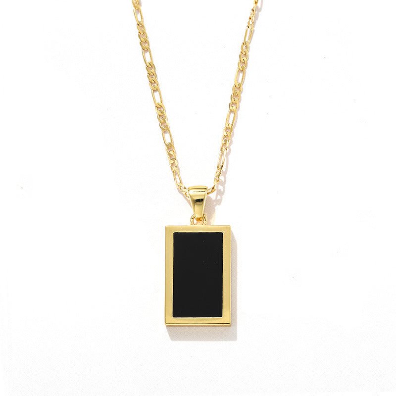 Rectangular Black Onyx Pendant Layering Necklace - floysun