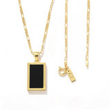 Rectangular Black Onyx Pendant Layering Necklace - floysun