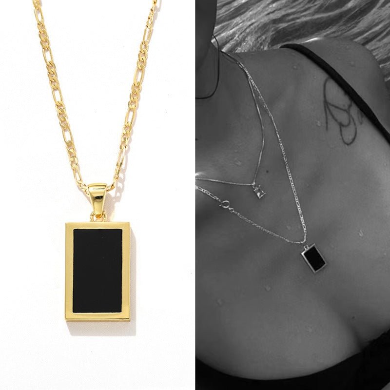 Rectangular Black Onyx Pendant Layering Necklace - floysun