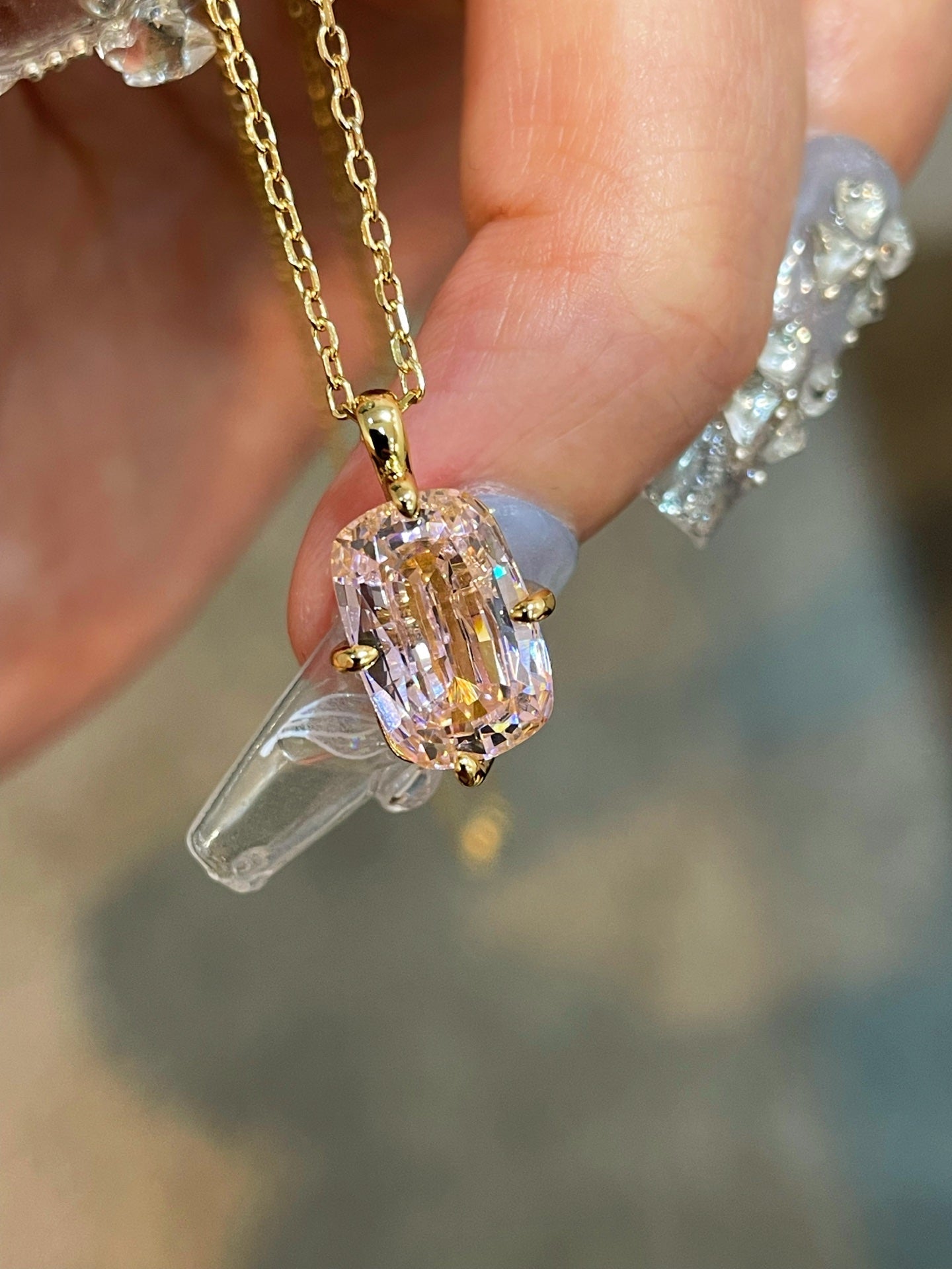 Rectangular Cushion Lab Created Padparadscha Pendant Necklace - floysun