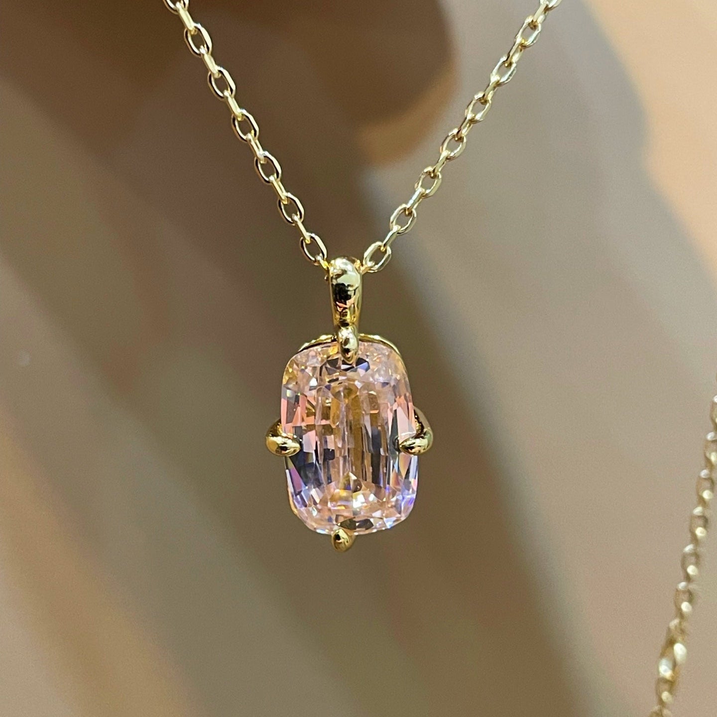 Rectangular Cushion Lab Created Padparadscha Pendant Necklace - floysun