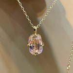 Rectangular Cushion Lab Created Padparadscha Pendant Necklace - floysun