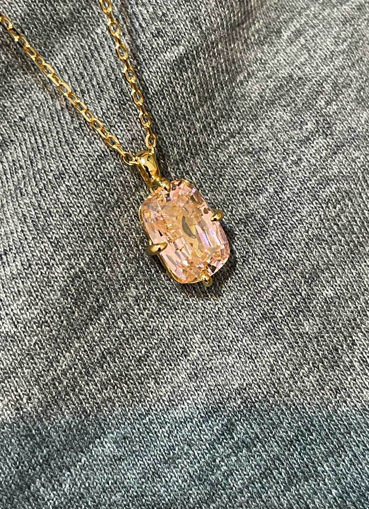 Rectangular Cushion Lab Created Padparadscha Pendant Necklace - floysun