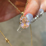 Rectangular Cushion Lab Created Padparadscha Pendant Necklace - floysun