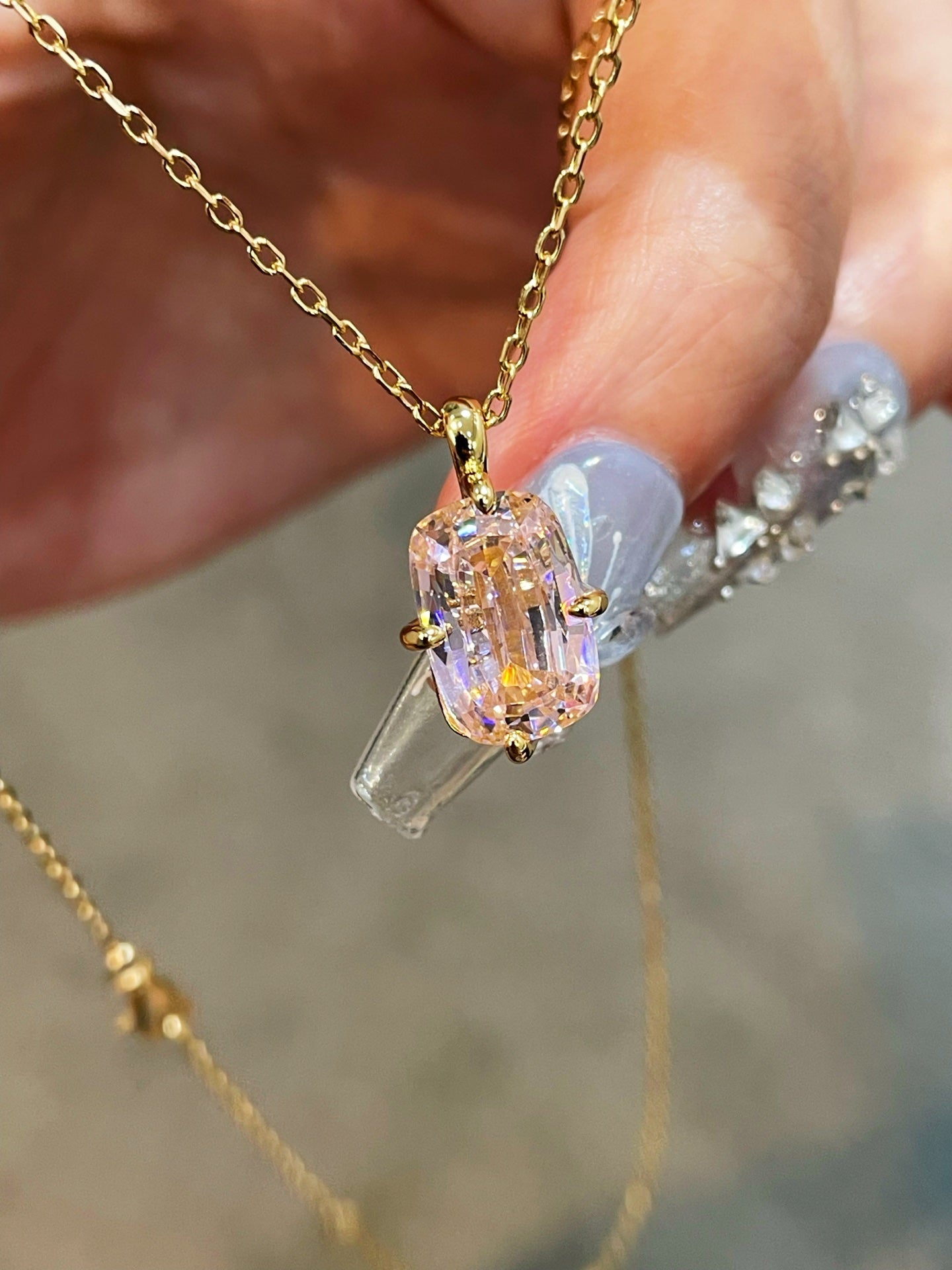 Rectangular Cushion Lab Created Padparadscha Pendant Necklace - floysun