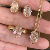Rectangular Cushion Lab Created Padparadscha Pendant Necklace - floysun