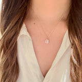 Rectangular Cushion Lab Created Padparadscha Pendant Necklace - floysun