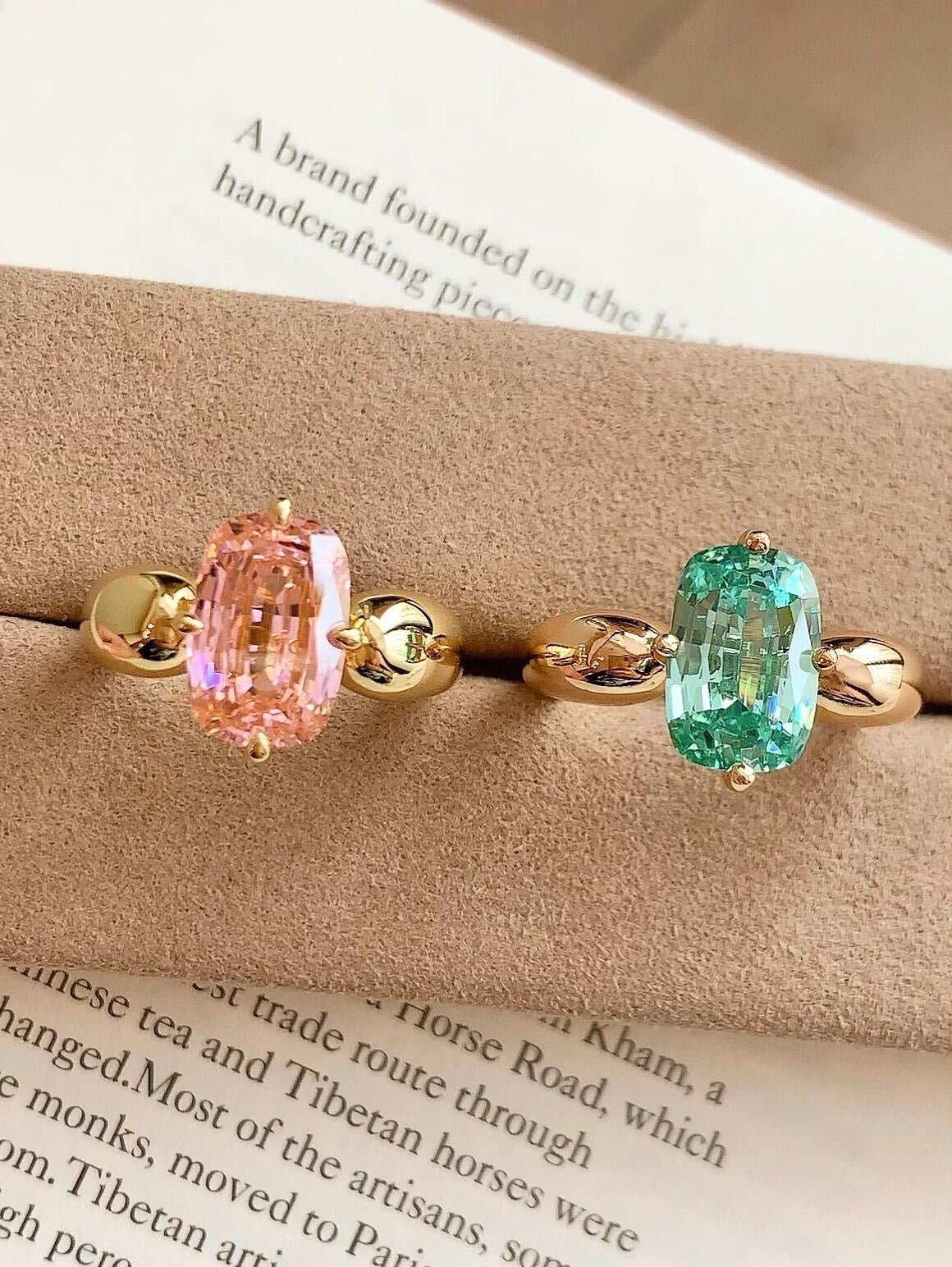 Rectangular Cushion Lab Created Padparadscha Solitaire Ring - floysun
