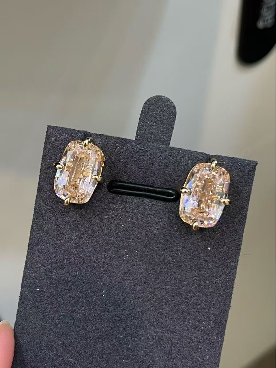 Rectangular Cushion Lab Created Padparadscha Stud Earrings - floysun