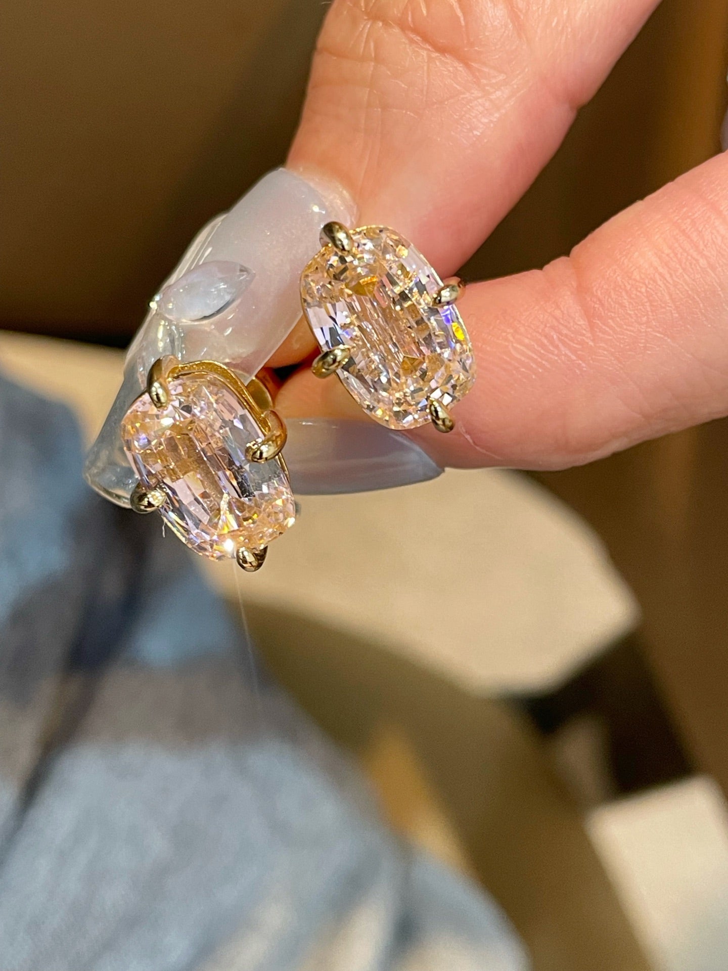 Rectangular Cushion Lab Created Padparadscha Stud Earrings - floysun