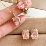 Rectangular Cushion Lab Created Padparadscha Stud Earrings - floysun