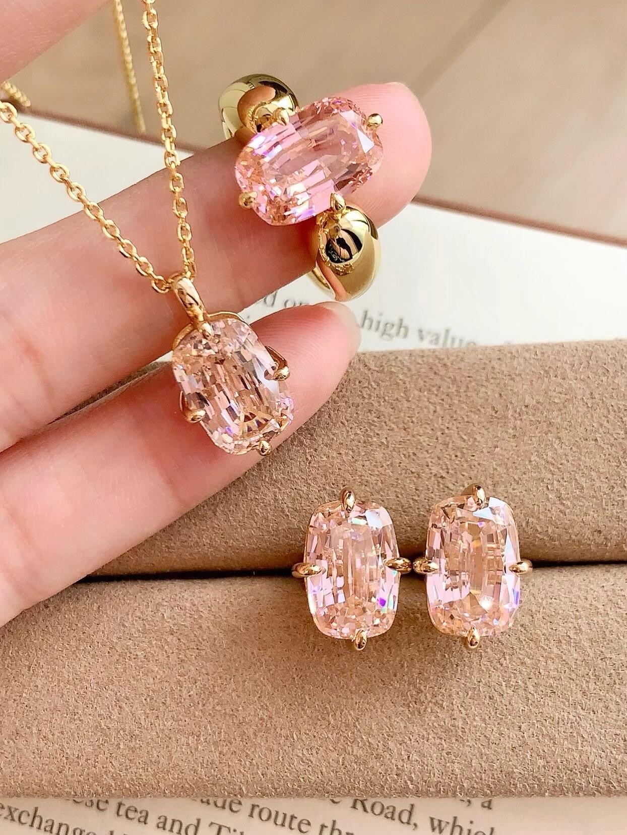 Rectangular Cushion Lab Created Padparadscha Stud Earrings - floysun