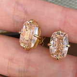 Rectangular Cushion Lab Created Padparadscha Stud Earrings - floysun
