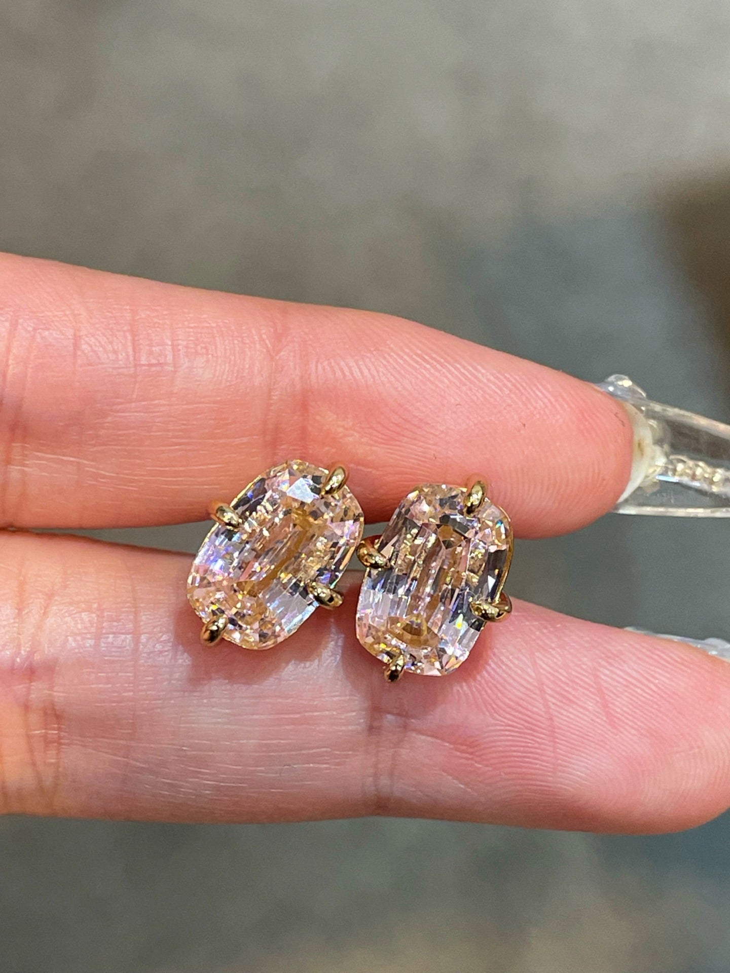 Rectangular Cushion Lab Created Padparadscha Stud Earrings - floysun