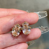Rectangular Cushion Lab Created Padparadscha Stud Earrings - floysun