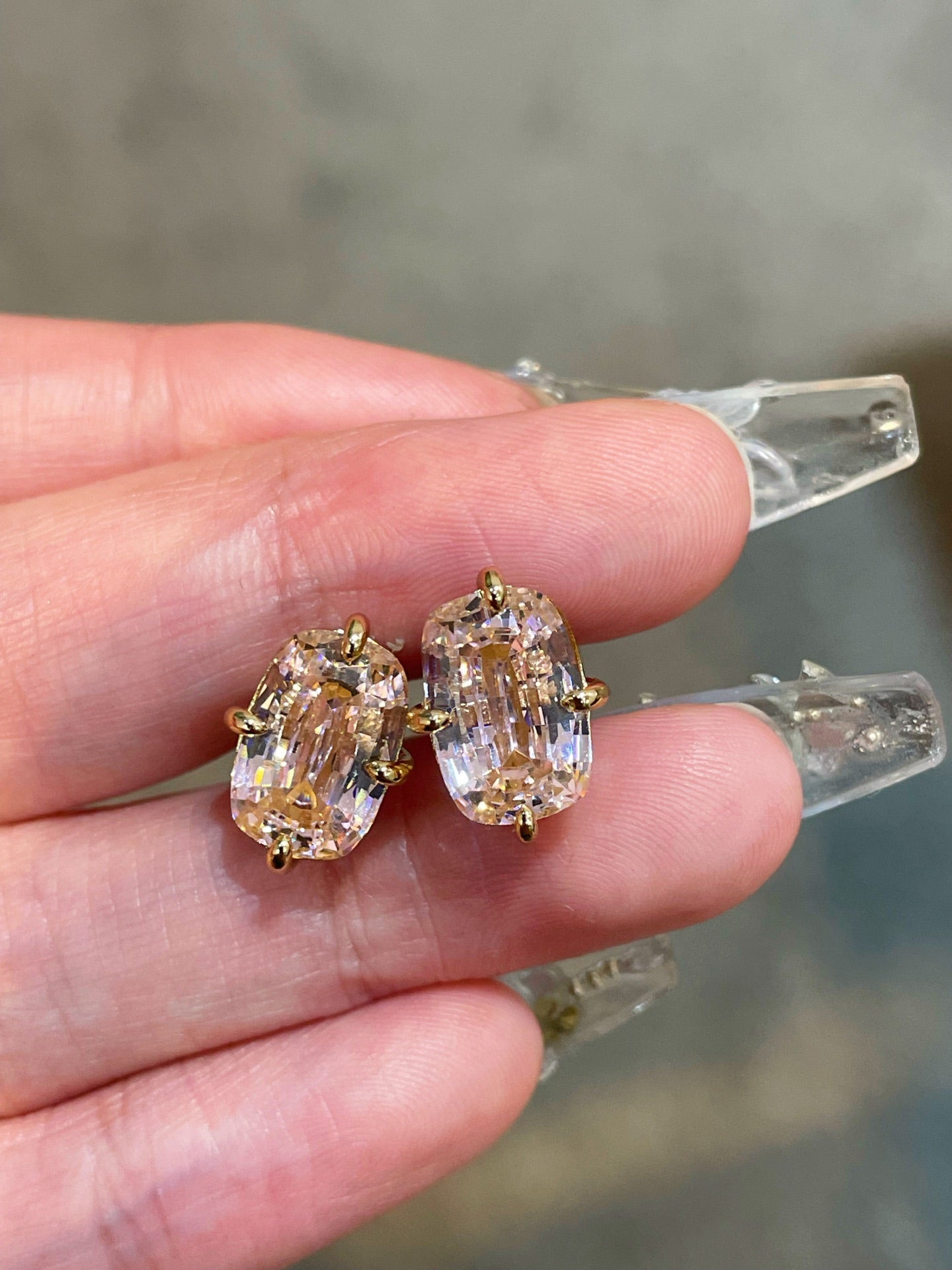 Rectangular Cushion Lab Created Padparadscha Stud Earrings - floysun