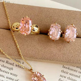 Rectangular Cushion Lab Created Padparadscha Stud Earrings - floysun