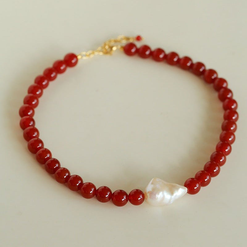 Red Agate & Baroque Pearl Necklace - floysun