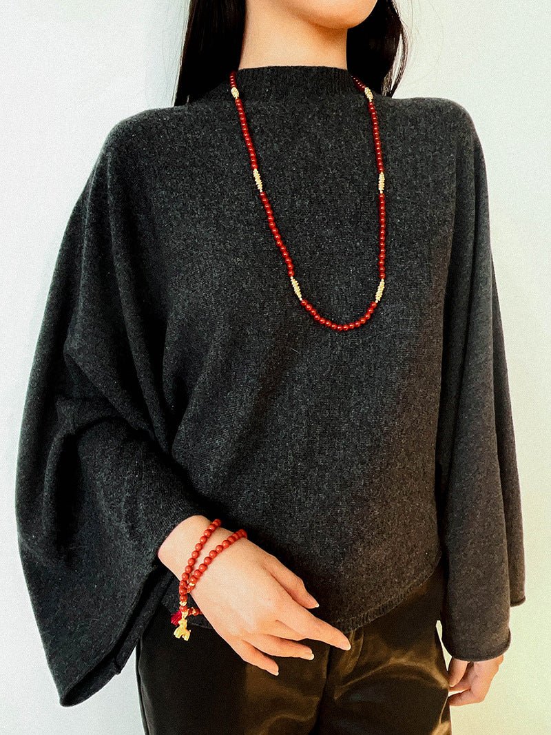 Red Agate & Clear Quartz Long Necklace with Sculptural Knot Detail - floysun