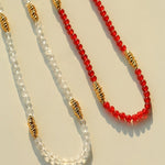 Red Agate & Clear Quartz Long Necklace with Sculptural Knot Detail - floysun